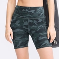Dames yoga shorts met hoge taille en camouflageprint in donkergrijs en groen - Donkergrijze Camouflage