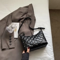 Chic black quilted shoulder bag featuring silver rivets and elegant chain strap detailing - Black without Pendant