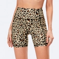 Dames yoga shorts met hoge taille, luipaardprint en elastische compressie stof - Bruine Luipaard