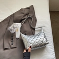 Silver quilted shoulder bag with sparkling rhinestones and adjustable strap for women - Silver No Pendant