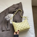 Quilted light yellow hobo bag with silver rivets and minimalist leather shoulder strap - Yellow Without Pendant
