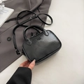 Petit sac à main chic en cuir ciré noir avec doubles poignées et bandoulière réglable - Noir sans Pendentif
