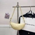 Chic light yellow leather croissant bag with knotted strap and textured finish - Lemon Yellow Without Pendant