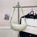 Light green pleated crescent croissant bag in lychee leather with knotted shoulder strap - Bean Paste Green without Pendant