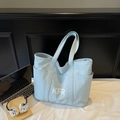 Borsa tote in tela azzurra con scritta KFR e tasche laterali per il lavoro - Blu