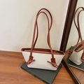 Canvas tote bag in beige and brown contrast design with knotted leather strap - White and Brown