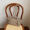Minimalist beige patent leather tote bag with elegant knot detail and dual straps - Khaki