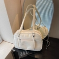 Mochila estilo bowling vintage crema con correas largas y bolsillo frontal con cremallera - Blanco Roto