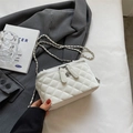 Elegant white quilted crossbody bag with silver flower hardware and chain strap - Large / White