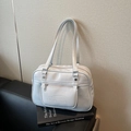 Bolso Boston chic de cuero azul claro con bolsillo con cremallera y asas dobles diario - Azul