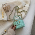 Bolso vanity acolchado verde menta con detalle de camelia y correa de cadena dorada - Pequeño / Verde