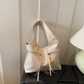 Retro cream white large capacity shoulder bag with unique double horizontal zippers - Off White