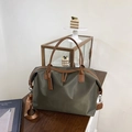 Large army green nylon tote bag with brown leather trim and adjustable shoulder strap - Large / Green