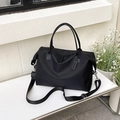 Black large-capacity travel tote bag with adjustable shoulder strap and matte finish - Large / Black