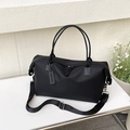 Large black nylon tote bag with adjustable shoulder strap and silver hardware - M / Black