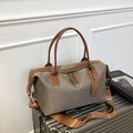 Khaki nylon large tote bag with brown leather handles and adjustable shoulder strap - Small / Khaki