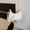Chic white oil wax leather hobo shoulder bag with metallic M logo and adjustable strap - White Without Pendant