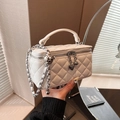 White quilted crossbody box bag with metallic chain strap and heart charm accents - Off White