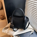 Chic black litchi grain tote bag with mini pouch and adjustable silver strap - Black