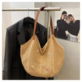Handwoven straw tote bag with colorful 3D bows and durable leather shoulder straps - Khaki