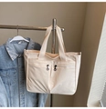 Minimalistische beige Canvas-Einkaufstasche mit zwei Reißverschlussfächern vorne - Weiß