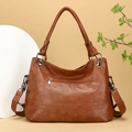 Bolso de mano marrón en cuero PU suave con bolsillo con cremallera y correa ajustable - Marrón