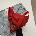 Chic red crescent nylon crossbody bag with adjustable wide strap and zip closure - No Pendant / Red