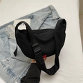 Versatile black crescent moon shoulder bag in nylon with adjustable wide strap - No Pendant / Black