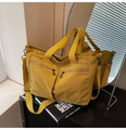 Bright yellow large capacity tote bag in nylon with adjustable shoulder strap - Yellow