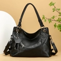 Bolso de mano negro en cuero PU con borla y correa ajustable para hombro de mujer - Negro