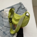 Bright green nylon crescent crossbody bag with adjustable wide shoulder strap and zip - No Pendant / Green