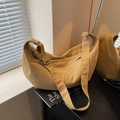 Mustard yellow nylon crescent bag featuring adjustable wide strap and matte finish - Khaki