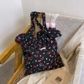 Sac fourre-tout en mesh noir avec imprimé cerises, ouverture volantée et bandoulière en toile - Noir