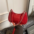 Chic red faux leather crescent moon shoulder bag with silver chain and dual straps - Red