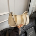 Cream white minimalist crossbody bag with silver chain strap and smooth leather finish - White