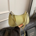 Avocado green crescent underarm bag in fine grain leather with silver chain strap - Green