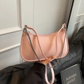 Chic pink half-moon hobo bag with smooth PU finish and silver metal chain strap - Pink