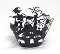 Laser cut Halloween cupcake wrappers featuring witch, haunted house, and tombstone detail - 5*5*8CM / Witch on Broom Style (WB-221)