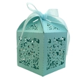 Elegant light blue laser cut flower candy box with matching ribbon for wedding favors - Tiffany Blue