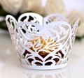 Detailed laser-cut white cupcake wrapper featuring elegant vine and heart hollow patterns - 5cm / White