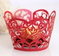 Detail of red laser-cut cupcake wrapper with heart patterns and gold chocolate decoration - 5cm / Pearlescent Red
