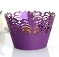 Elegant purple laser-cut cupcake wrappers with vine lace pattern for party decoration - Dark Purple