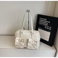 Zaino bianco in pelle lucida stile balletto con nastri e fibbie in argento - Senza Ciondolo / Bianco Sporco