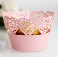 Pink laser-cut heart pattern cupcake wrappers for Valentine wedding decorations - 5cm / Pink