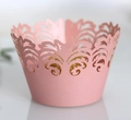 Elegant laser-cut pink lace cupcake wrappers for wedding and party decorations - Pink