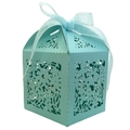 Laser cut light blue wedding favor gift box with floral pattern and satin ribbon bow - Tiffany Blue