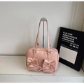 Zaino rosa stile balletto in ecopelle con fiocchi carini e doppie tasche frontali - Senza Ciondolo / Rosa