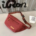 Brick red minimalist large crossbody chest bag with wide brown nylon strap for daily use - Red