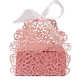 Pink laser-cut rose gift box with white organza ribbon for weddings and parties - Pink