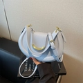 Light blue lychee pattern leather saddle bag with gold crescent metal hardware - Blue